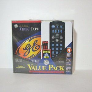 GE 4 Component Remote, 2 T-120 Hi-Fi Stereo Video VHS Tapes Pack GEU440KIT